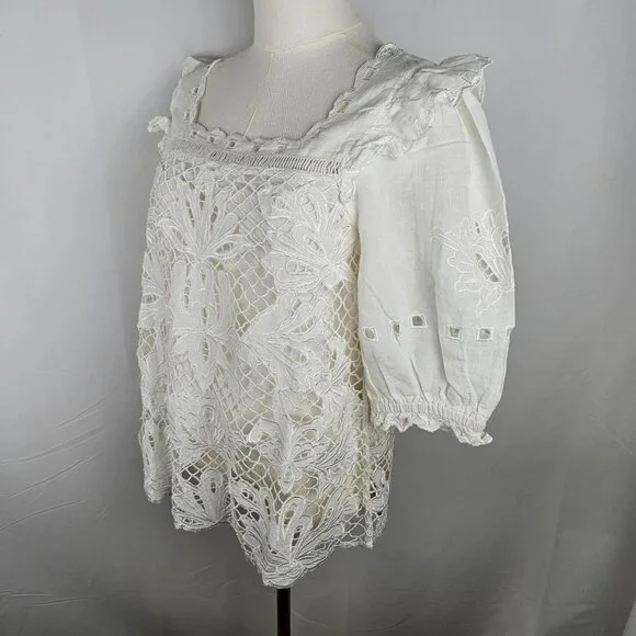 NWT Sundance ALTAI Blouse Small White Eyelet Lace Embroidered Boho Feminine SS - Picture 6 of 13